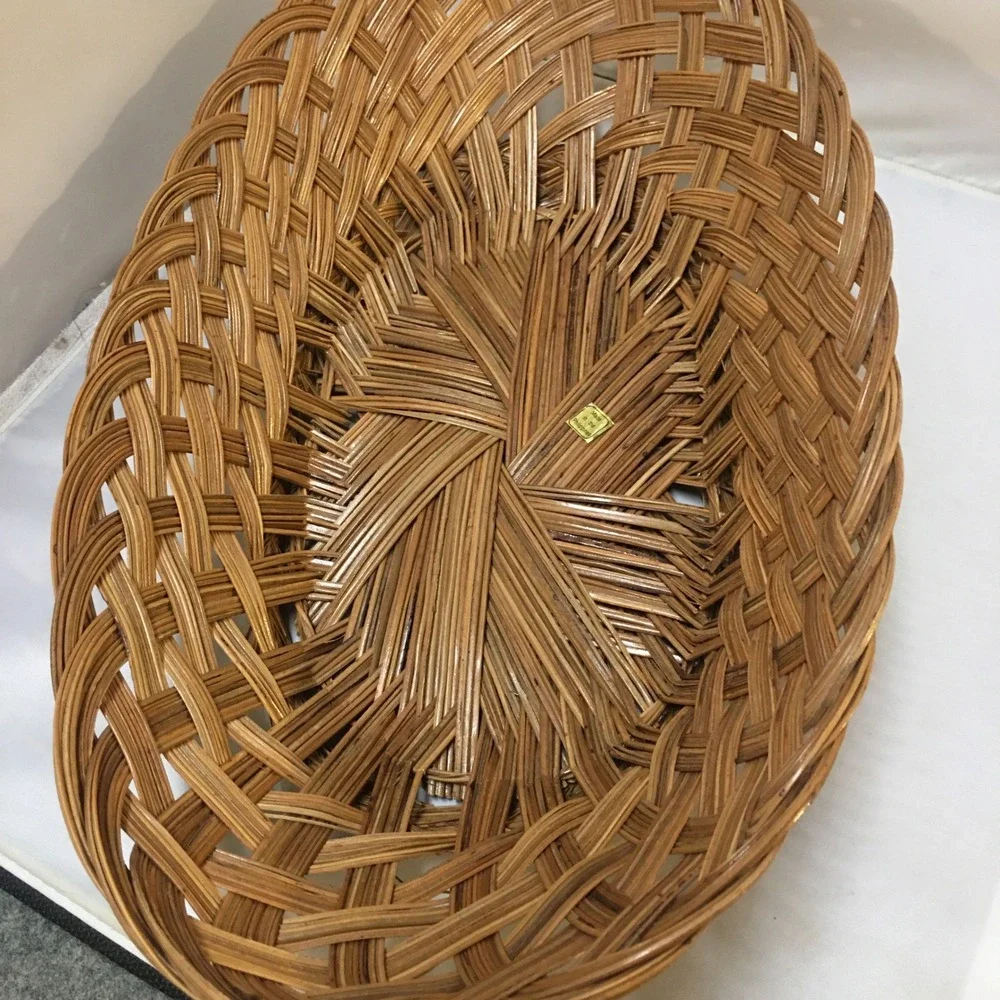Woven Wicker Basket Large Brown Oval Boho Lattice Asian Bohemian Decor Bread
